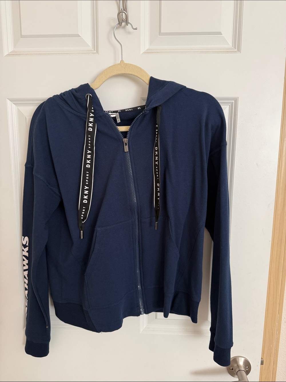 DKNY Navy Full-Zip Hooded Bomber Jacket